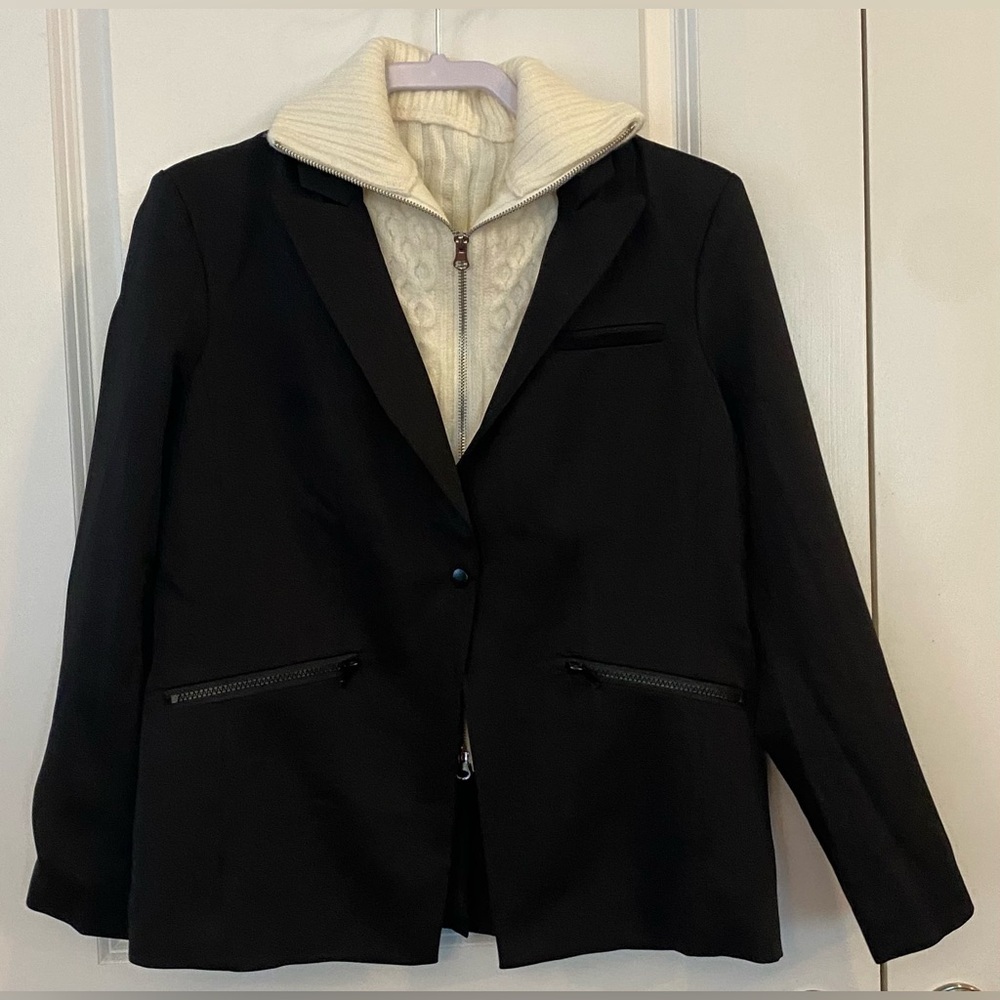 Elan Sports Peak Lapel Blazer Sweater Sz S Black/Cream Detachable Insert